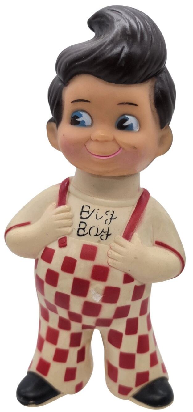 Vintage Frisch’s Bobs Big Boy Figure Bank 9" Rubber Coin Piggy Icon Old